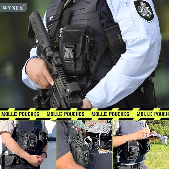 WYNEX Tactical Compass Phone Pouch, Large Molle Smartphone Holster Case Double Capacity Small Utility EDC Pouch with Compass Buckle and Carabiner