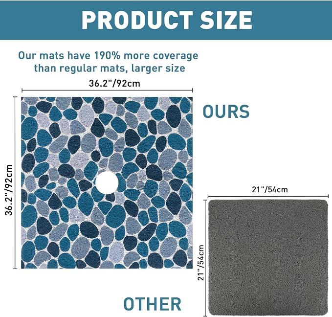Square Shower Mat Non Slip: 36 x 36 Inch Extra Large Shower Mats with Drain Hole in Middle - PVC Loofah Anti Slip Shower Floor Matt for Inside Shower