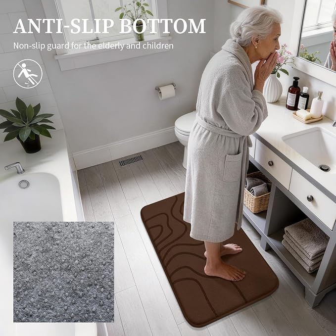 YIHOUSE Memory Foam Bathroom Rugs Sets 5 Piece - Extra Thick Ultra Soft Absorbent Bath Mat Set, Non-Slip Machine Washable Bath Rugs for Bathroom, Tub & Shower, Home Decor Accessories, Coffee