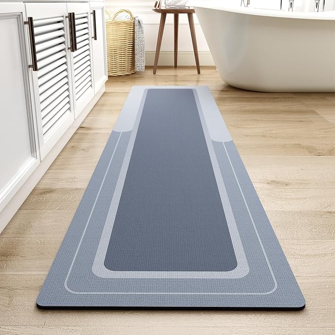 MontVoo-Bath Mat Runner Long Bathroom Mat Rug Non Slip Super Absorbent Stain Resistant Quick Dry Thin Bathroom Rug Fit Under Door-Bath Mats for Bathroom Floor Bathtub Vanity-Bathmat 17"x70" Blue
