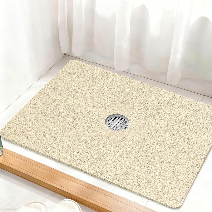 Shower Mat Non Slip: 32 x 24 Inch Extra Large Loofah Shower Mats for Inside Shower - Anti Slip Shower Stall Matt with Drain Hole in Middle