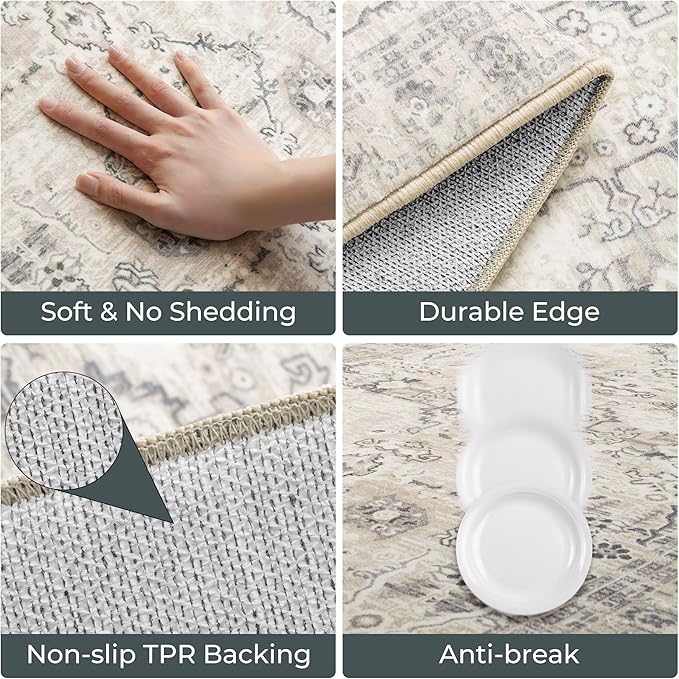 GRANNY SAYS Boho Kitchen Rug Sets of 3, Non Slip Washable Faux Wool Kitchen Mats for Floor, Thick Soft Anti-Fatigue Comfort Standing Mat Runner Rugs for Hallway Laundry Room, Beige
