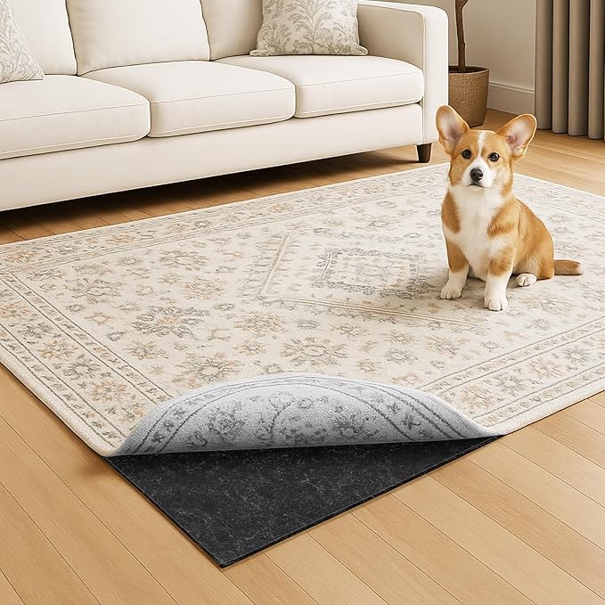 Warmstar 8x10 FT Non Slip Rug Pad,Water-Resistant & Moisture-Proof Felt Rug Pad for Hardwood Floors,1/2” Thick Soft Carpet Pad with Natural Rubber Backing, Secure Grip & Floor Protection