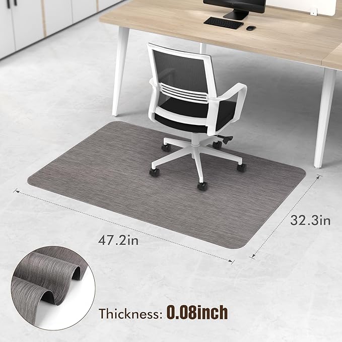 Blvornl Office Chair Mat for Hardwood Floor, 32.3"x 47.2" Desk Chair Mat for Hard Wood and Tile Floor, Large Anti-Slip Hard Floor Protector Rolling Chair Pad, PVC Desk Rug, Dark Grey