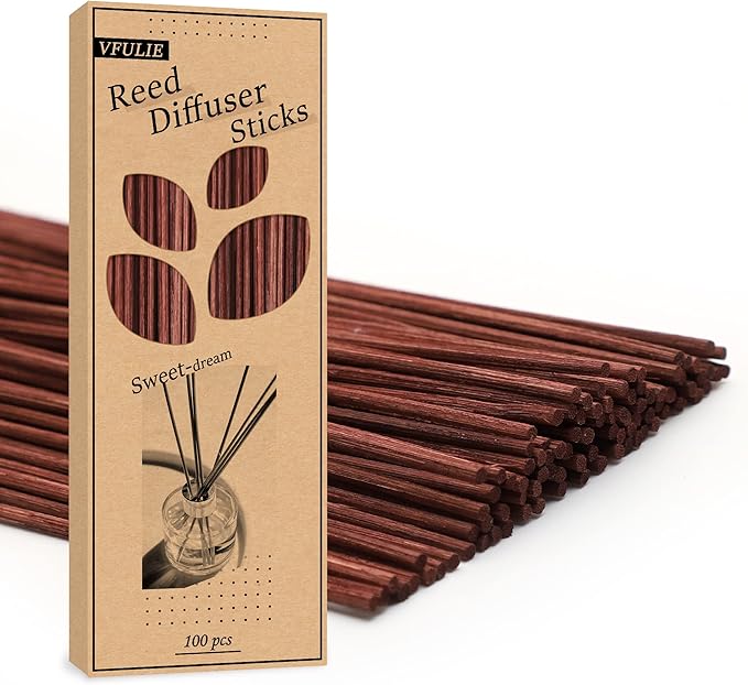 VFULIE 100PCS Reed Diffuser Sticks, Refill Replacement for Aroma Fragranc (100, Brown)