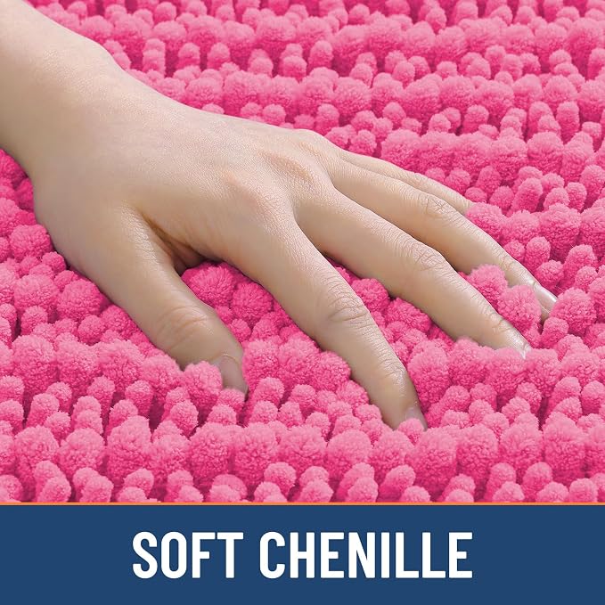 Smiry Bathroom Rugs Mat 30x20, Extra Soft Absorbent Chenille Bath Rugs, Non Slip Rubber Backing Machine Washable Quick Dry Bath Mats for Bathroom Floor, Tub, Shower, Home Decor Accessories, Hot Pink