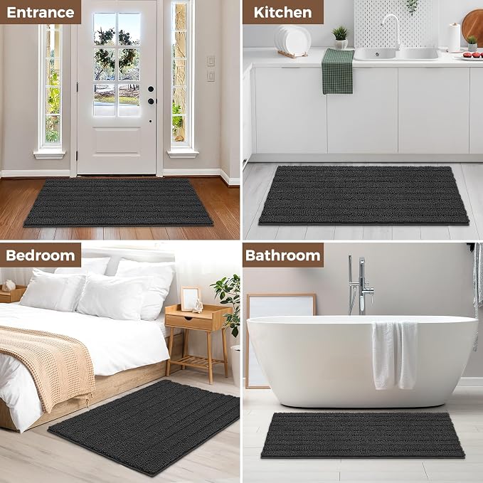 Bcoimo Large Bathroom Rug, Chenille Bath Mat with High Low Pile Design, Soft Absorbent Non Slip Bath Rug, Machine Washable Quick Dry Mat for Shower, Tub, Sink and Vanity