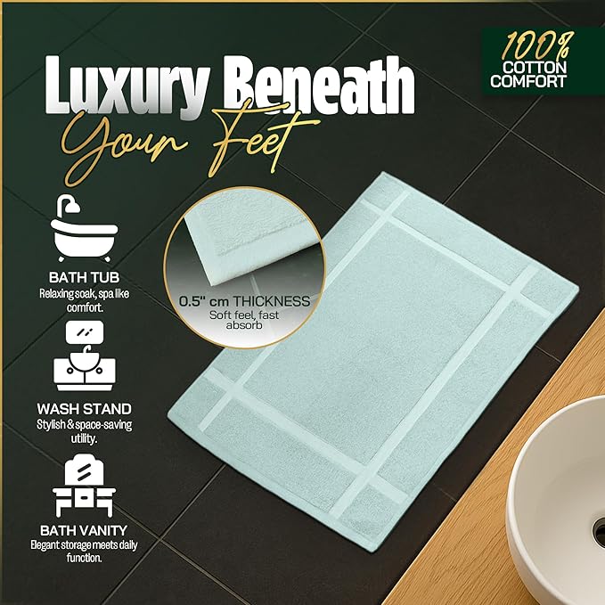 Pearl Linens Pack of 6 100% Cotton Bath Mat 18x25 inches, Soft & Absorbent Quick Dry Bathroom Mat Set, Not Bathroom Rugs, After Shower Mat, Bath Tub Mat, 781 GSM, Machine Washable, Mint Green