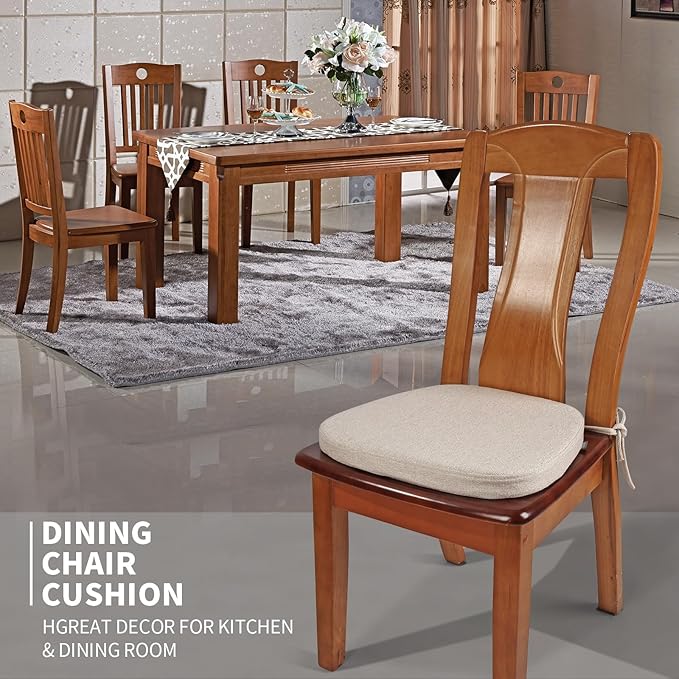 SINOSSO 4 Pack Memory Foam Chair Cushions for Dining Chairs, Friendly Woven Fabric 16" U-Shape Comfortable Kitchen Chair Pads, Removable Slip Resistant Seat Cushions (Set of 4, Oatmeal Beige)