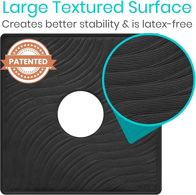 Vive Shower Mat - 22" by 22" Square Non Slip Large Bath Mat for Bathtub - Patented Design - Suction Cup Traction Skid Pad for Stalls Floors Tub - Textured Rubber with Drain Hole