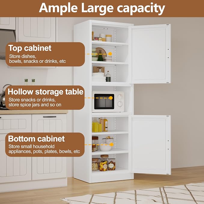 67" H Metal Tall Narrow Storage Cabinet, Freestanding Floor Cabinet with 2 Doors and Adjustable Shelves, Pantry Storage Cabinets for Bathroom, Living Room, Entryway and Kitchen