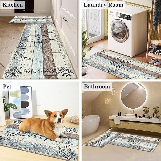 HEBE Anti Fatigue Kitchen Mat Set of 2 Non Slip Cushioned Kitchen Mats for Floor Waterproof Farmhouse Kitchen Rugs and Mats Set Comfort Standing Desk Mat Carpet for Sink,Office,Laundry