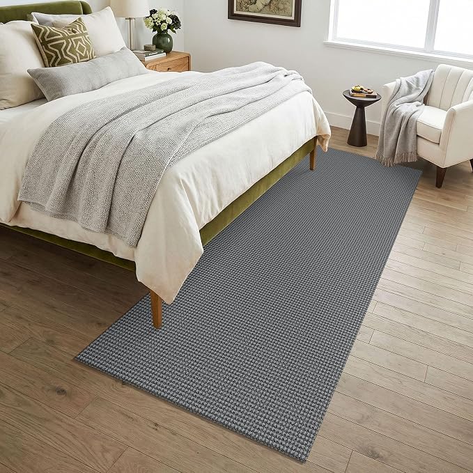 KOZYFLY Woven 3x7 Washable Kitchen Runner Rug, Non Slip Wide Runners for Hallway, Cotton Entryway Runner, Braided Floor Carpet for Entry, Kitchen, Bedside, Hall, Grey/Dark Grey