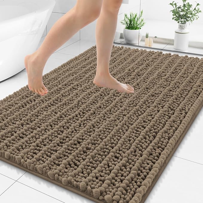 Smiry Bathroom Rugs Mat 44x32, Extra Soft Absorbent Chenille Bath Rugs, Non Slip Rubber Backing Machine Washable Quick Dry Bath Mats for Bathroom Floor, Tub, Shower, Home Decor Accessories, Camel