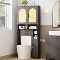 Homhedy 67" H Over The Toilet Storage Cabinet, Bathroom Organizer with Rattan Decorated Doors, Adjustable Shelves, Toilet Paper Holder, Space-Saving Bathroom Shelf for Small Spaces, Natural and Black