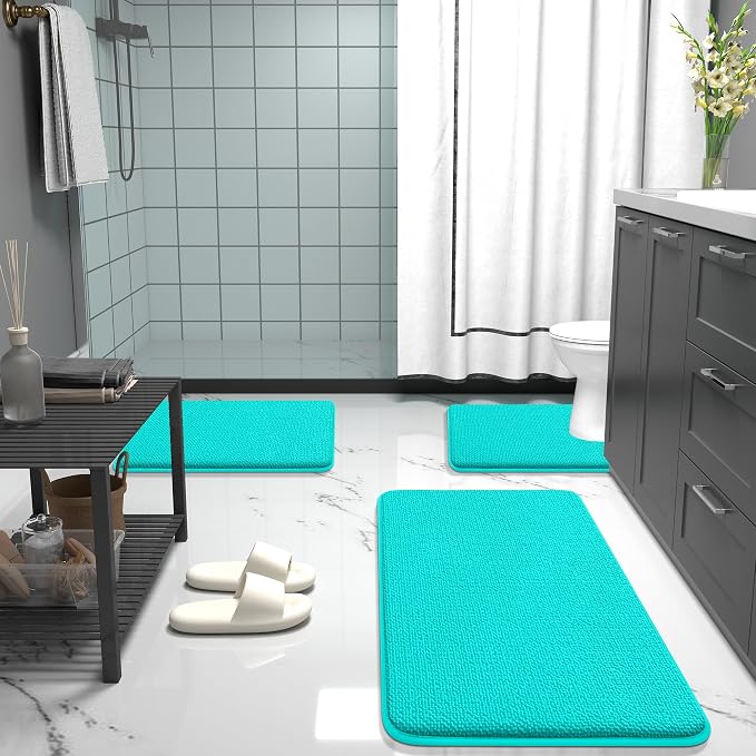 OLANLY Thick Memory Foam Small Bathroom Rugs 24x16, Extra Soft Absorbent Bathroom Mat, Quick Dry Bath Mats, Non-Slip, Machine Washable Carpet for Bathroom, Tub and Shower, Home Decor Accessories, Teal