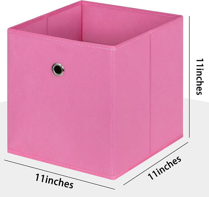 Foldable Storage Cubes Bins ,11 Inch Cloth Storage Cube Fabric Storage Box Cubes Organizer Baskets with Handles for Home Organizer Set of 6 (Pink)