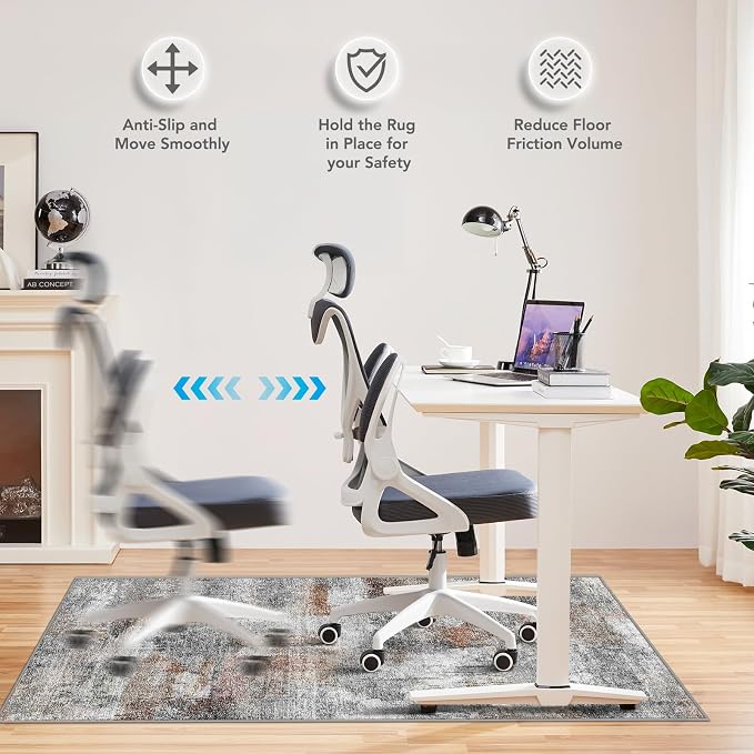 Office Chair Mat for Hardwood Floor&Tile Floor,36"X 48" Heavy Duty Desk Chair Mat for Hard Floors,Under Desk Rug for Rolling Computer Chair,Anti Slip,Low Pile Carpet Floor-Abstract Grey