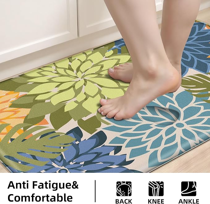Arenarug Kitchen Mats for Floor 2PCS Cushioned Anti Fatigue Kitchen Mats Waterproof Non Slip Kitchen Mat Rug Set Comfort Foam Standing Mat for Sink, Laundry, Office, 24"x39"+24"x59", Yellow Green