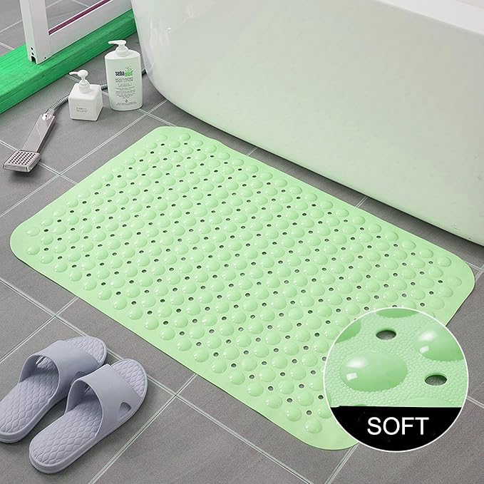 Bathtub and Shower Mats, 28 x 15 Inch Non-Slip Bath Mat, Machine Washable Bath Tub Mat with Suction Cups & Drain Holes for Bathroom, Beige