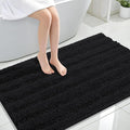 OLANLY Thick Large Bathroom Rugs 47x32, Extra Soft Absorbent Chenille Striped Bath Rugs, Rubber Backing, Machine Wash Dry, Bath Mats for Bathroom Floor, Tub and Shower, Home Decor Accessories, Black