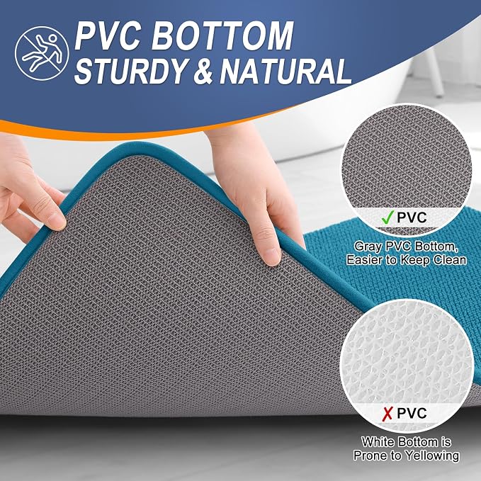 OLANLY Thick Memory Foam Bathroom Runner Rugs 44x24, Extra Soft Absorbent Long Bath Mats, Quick Dry, Non-Slip, Machine Washable Mats for Bathroom, Tub and Shower, Home Decor Accessories, Peacock Blue