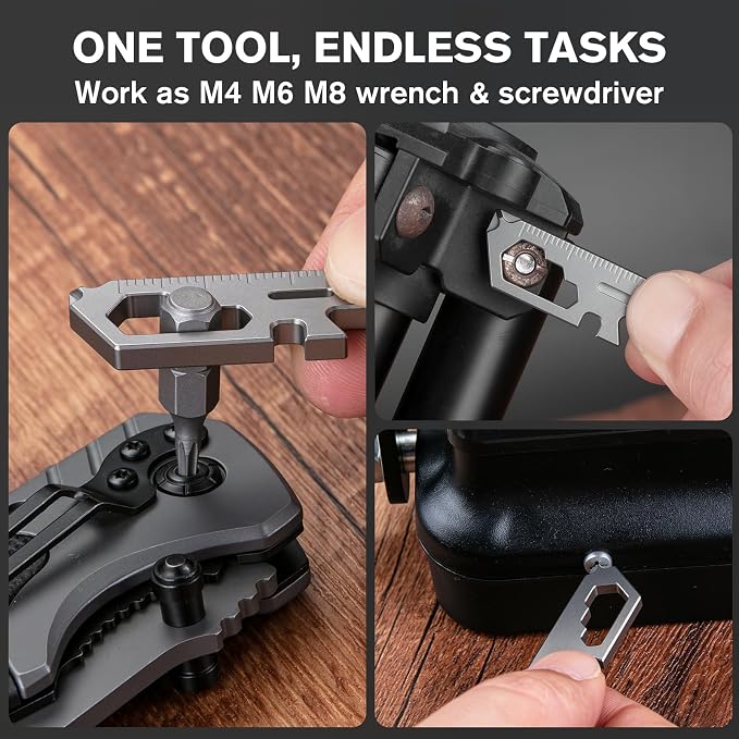 KEEPO LINK Pocket Pry Bar with Bottle Opener, Ruler, Wrench & Screwdriver, 6-in-1 Titanium Pry Bar Keychain Multitool for EDC Carry, OLT09