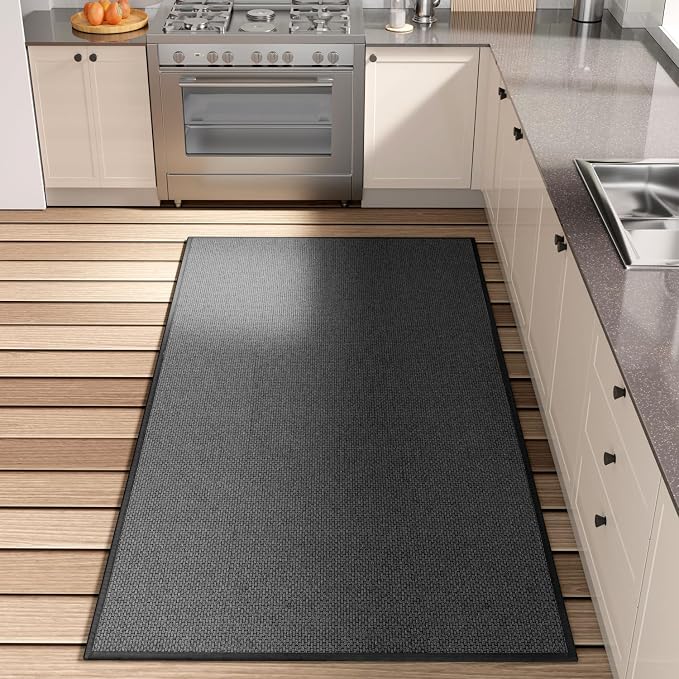 SUMLANS Kitchen Mat, Rubber Backing Cushioned Non Slip Kitchen Rugs for Floor, Absorbent Runner Comfort Standing Mat Rug Washable for Kitchen, Office, Home, 35.4"x71"(Black)