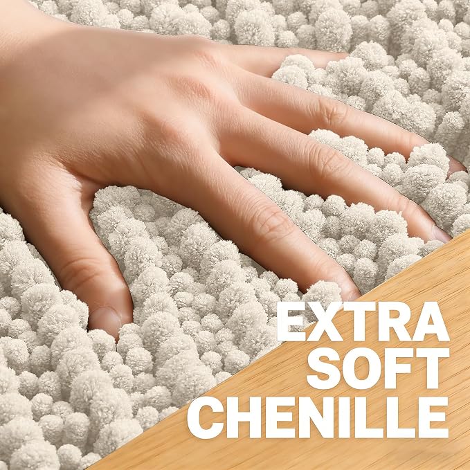 OLANLY Bathroom Rug Mat 40x32, Thick Soft and Absorbent Chenille Bath Mat, Non-Slip Rubber Backing, Machine Washable Quick Dry Bath Rugs for Tub Shower Floor, Home Decor Accessories, Sand