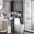 Kalrin Over The Toilet Storage Cabinet with Fluted Wave Doors and Adjustable Shelf, Wood Over Toilet Storage Rack with Drain Basket, Freestanding Bathroom Organizer for Balcony Laundry, Pure Black