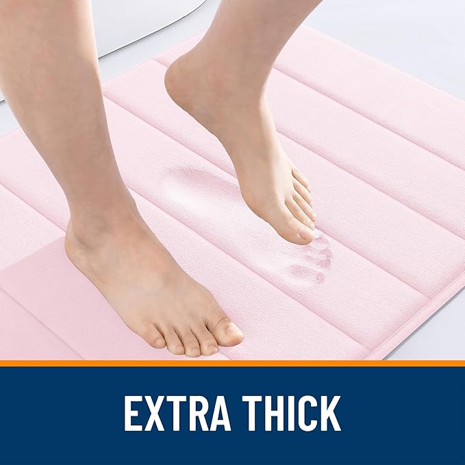 OLANLY Memory Foam Long Bathroom Rugs Runner 47x24, Super Soft Absorbent Bath Mat, Quick Dry, Machine Washable Shower Floor Rugs, Bathmat Carpet, Bathroom Home Decor Accessories, Pink