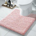 Yimobra Toilet Rugs U Shaped Washable 24X20, Ultra Soft and Water Absorbent Bath Mats, Non Slip Fluffy Shaggy Luxury Microfiber Contour Bath Rugs for Toilet, Dry Quick, Light Pink and White