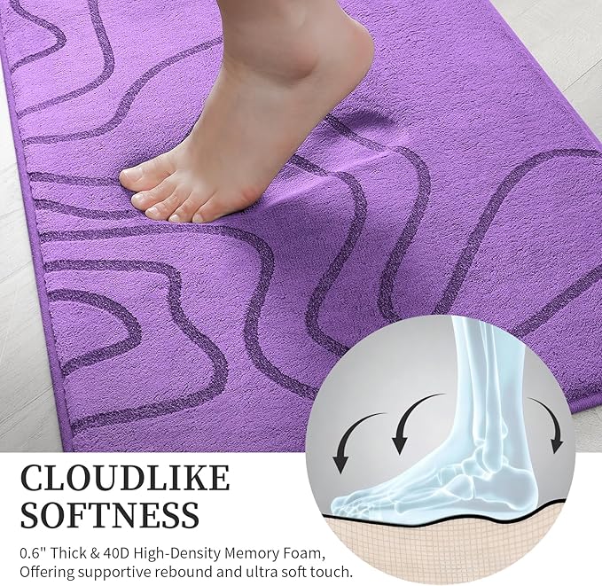 YIHOUSE Memory Foam Bathroom Rugs Sets 3 Piece - Extra Thick Ultra Soft Absorbent Bath Mat Set, Non-Slip Machine Washable Bath Rugs for Bathroom, Tub & Shower, Home Decor Accessories, Purple