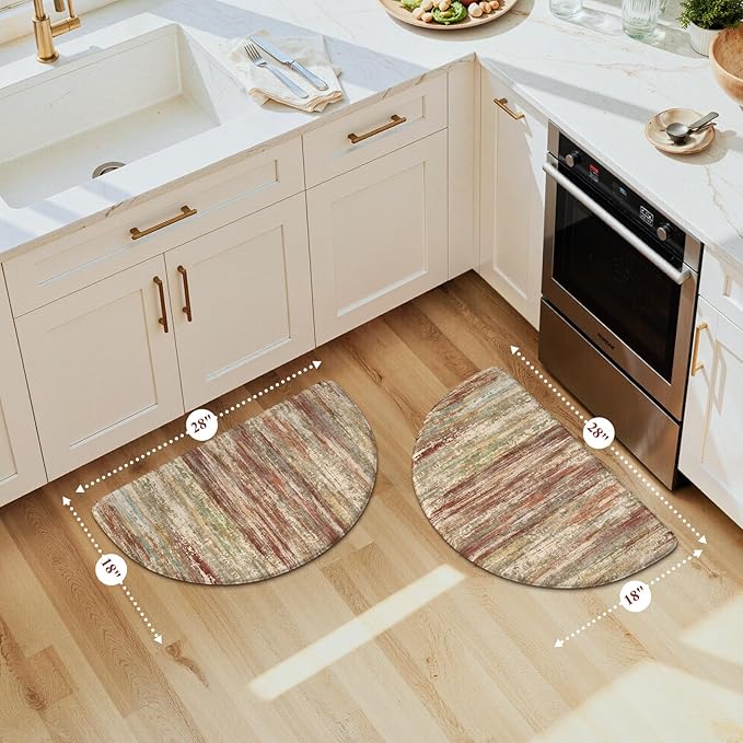KIMODE Kitchen Mats Cushioned Anti Fatigue, Half Moon Abstract Kitchen Rugs Sets of 2, Farmhouse Padded Kitchen Floor Mats Non Slip, Ergonomic Standing Desk Mats for Sink Laundry Office Brown 18"x28"