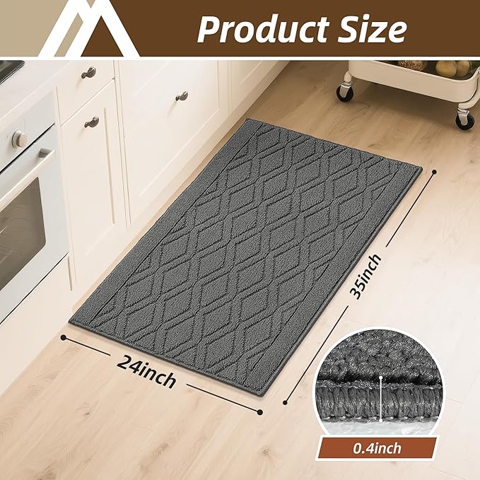 COSY HOMEER Kitchen Rugs 24"x35" Non-Slip Washable Kitchen Mats for Floor Polypropylene Absorbent Kitchen Floor Mat for Kitchen Sink Entryway,Grey