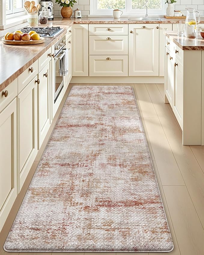 DEXI Kitchen Mats Cushioned Anti Fatigue, 23x86 Floor Padded Runner Rug Non Slip, Waterproof Standing Comfort Memory Foam for Front Sink Laundry, Red