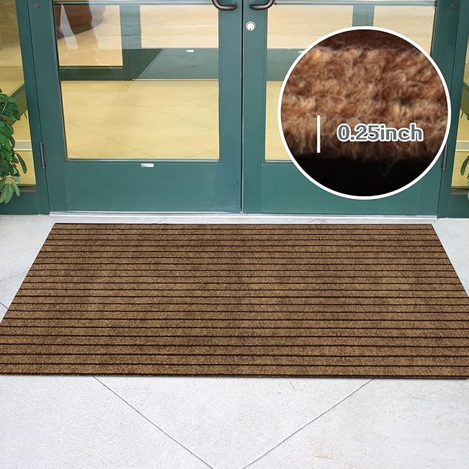 Custom Size Runner Rug 2 ft x 51 ft, 2-82ft Carpet Runners Hallway Entryway Kitchen Garage Laundry Room Area Rugs with Non-Slip Rubber Backing, Brown with Brown Stripe