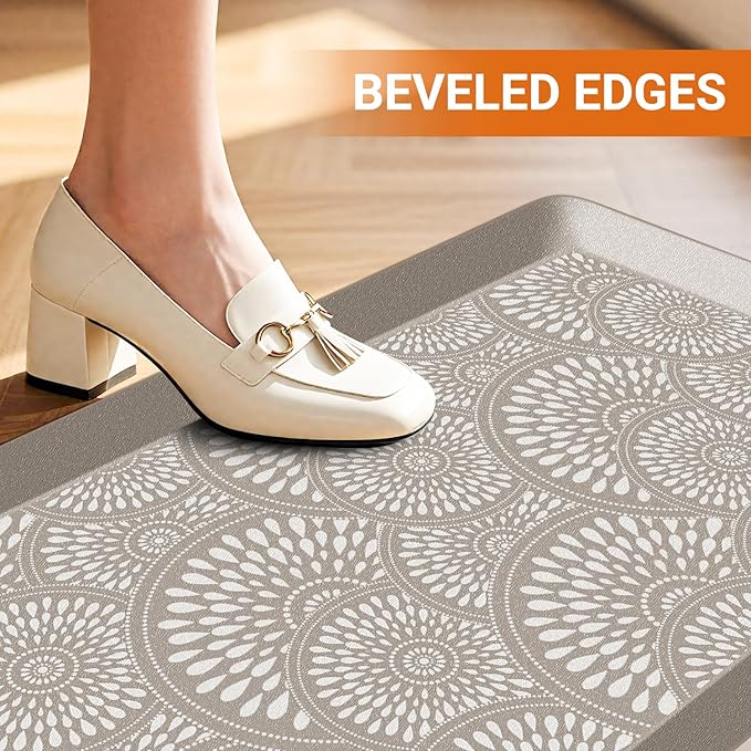 Mattitude 4/5 Inch Kitchen Mat, 17.3x59in Heavy Duty Ergonomic Comfort Foam Standing Desk Mat, Waterproof Non-Slip Standing Mats and Rugs for Kitchen, Office, Khaki
