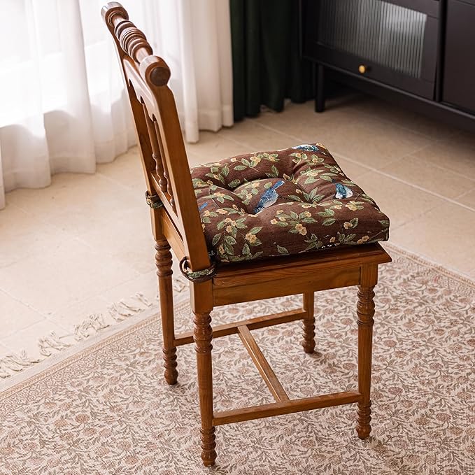 vctops Farmhouse Bird Print Chair Cushions with Ties U-Shaped Soft Comfortable Chair Pads Non Slip Seat Cushions for Indoor Dining Room and Kitchen Chairs (Coffee,16"x16")