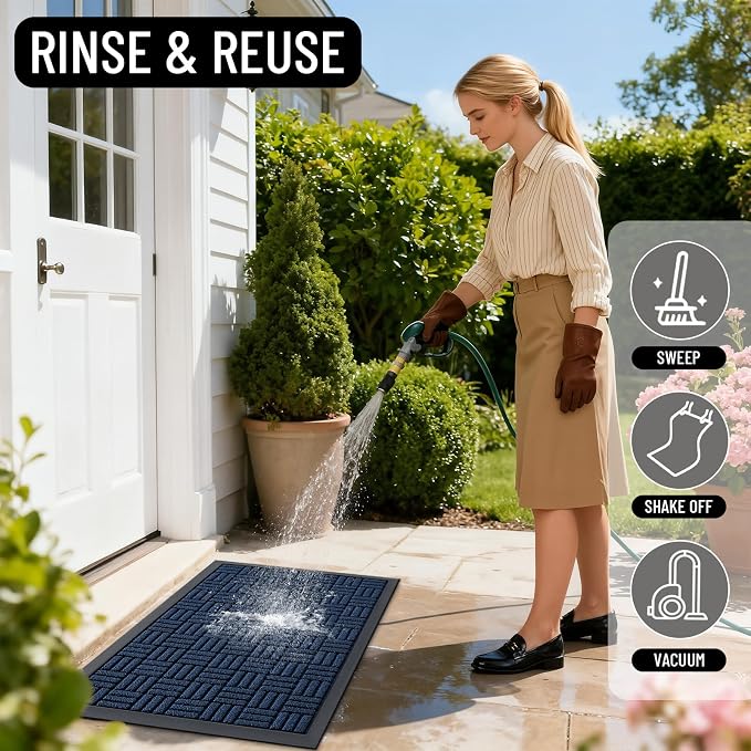 OLANLY Front Door Mat Outside Entrance 59x23, Absorbent, Heavy Duty Sturdy Natural Rubber Doormat Indoor Outdoor, Non-Slip, Stain and Fade Resistant, Low Profile Floor Mat for Entryway, Navy Blue