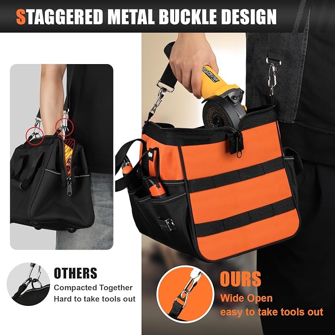 UUP Heavy Duty Tool Bag 18-Inch, 16-Pocket Portable Soft Tool Box Organizer Storage, Handle Tactical Carry Tote Empty Toolbox with Large Zipper, Father Day Dad Men Gift for Mechanic Engineer, Orange