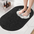 HITSLAM Oval Loofah Shower Mat Non Slip, 27x16 Inch Bath Mat for Textured Tub & Inside Shower Stall, No Suction Cups Quick Drying PVC Porous Floor Mat, Soft Foot Exfoliating Bathtub Mat, Black