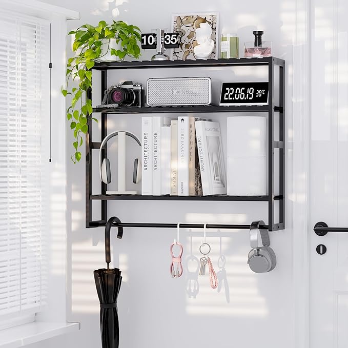 PPN Extra Large Towel Rack Bathroom Storage Shelves Over The Toilet with Towel Bar 100% Bamboo Adjustable Height Floating Shelf Wall Shower Shelf for Small Space Bathroom Kitchen Multi Usage
