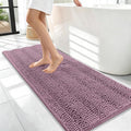 OLANLY Thick Bathroom Runner Rugs 47x17, Extra Absorbent Chenille Striped Bath Rugs, Rubber Backing, Machine Wash Dry, Long Bath Mats for Bathroom, Tub and Shower, Home Decor Accessories, Deep Plum