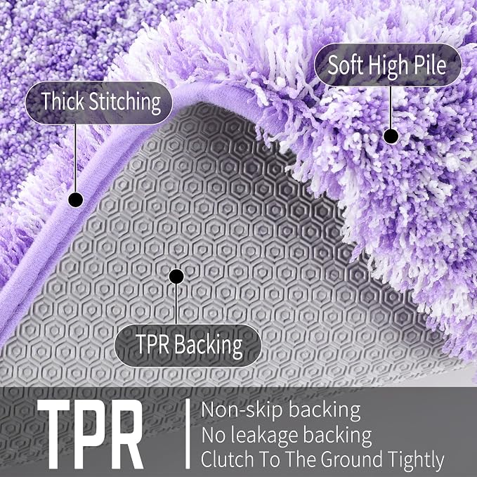 Yimobra Luxury Bathroom Rugs, Fluffy Bath Mats, Non Slip, Water Absorbent Microfiber, Machine Washable, Plush Runner Carpet Shower Rugs, Thick Matts for Bathroom Floor&Tub, 44" X 24", Purple and White