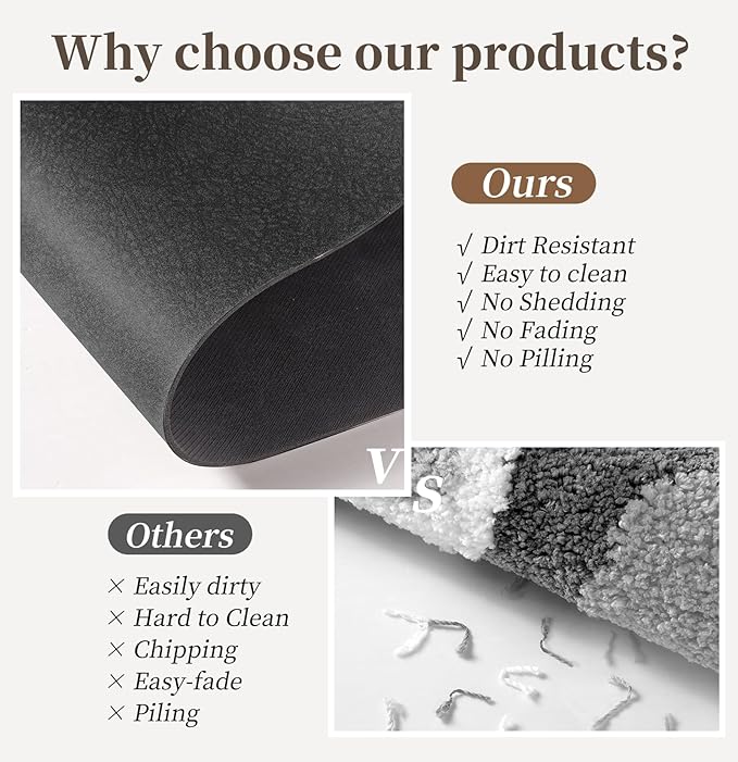 Bath Mat Rugs 24x17 - Diatomaceous Earth Bath Mat Quick Dry Absorbing Bathroom Rugs Rubber Non Slip Thin Bathroom Mat Fit Under Door, Bath Mats for Bathroom Floor, Tub and Shower, Sink, Dark Grey