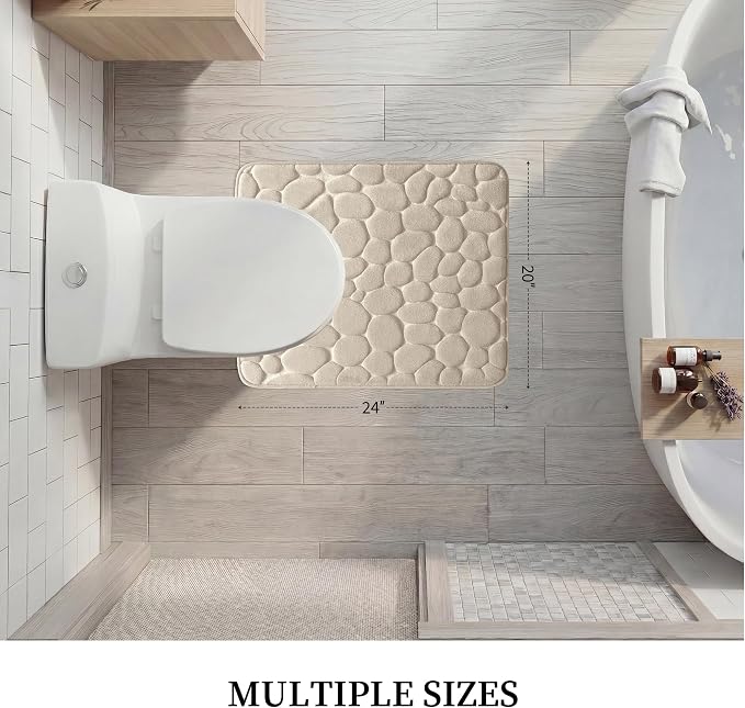 YIHOUSE Memory Foam Bath Mat Cobblestone Bathroom Rugs Super Water Absorbent Bath Mats for Bathroom Machine Washable Bath Rugs(20 x 24,Khaki)