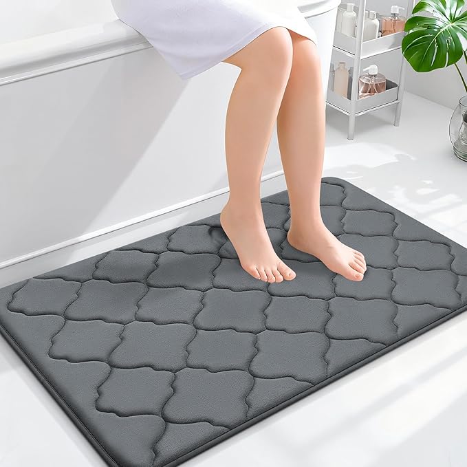 OLANLY Memory Foam Bath Mat Rug 36x24, Ultra Soft and Absorbent Bathroom Rugs, Non-Slip, Comfortable, Machine Washable Bath Carpet for Bathroom Floor, Tub, Shower and Home Decor Accessories, Dark Grey