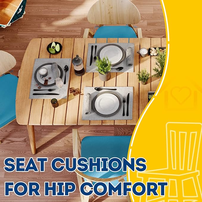 AAAAAcessories D-Shaped Chair Cushions, 2" Thick Dining Chair Pads with Ties and Removable, Machine-Washable Cover, 17" x 16", Set of 4, Teal