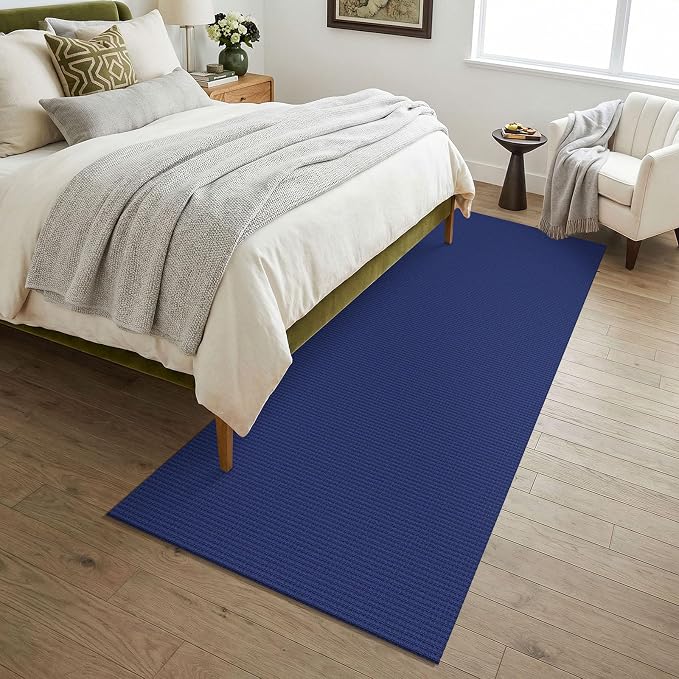 KOZYFLY Woven 3x7 Washable Kitchen Runner Rug, Non Slip Wide Runners for Hallway, Cotton Entryway Runner, Braided Floor Carpet for Entry, Kitchen, Bedside, Hall, Royal Blue/Navy